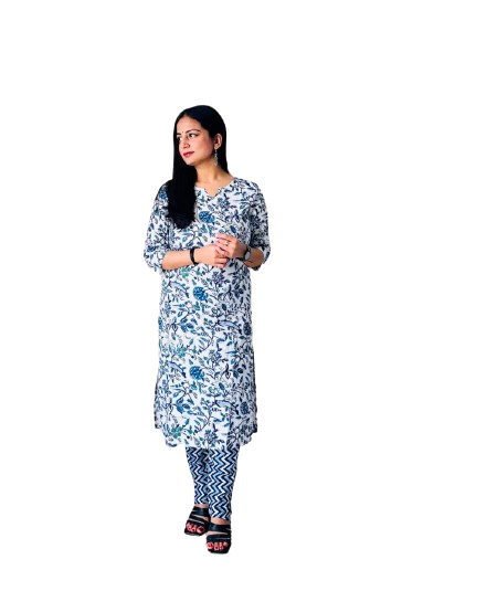 Pure cotton kurti paired with a stylish lurex pencil pant.*